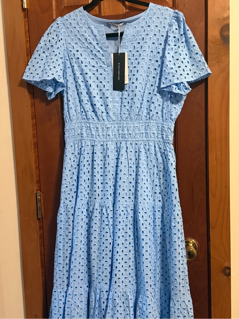 Pretty Garden Light Blue Eyelet Short Sleeve Maxi Dress. - Picture 2 of 7